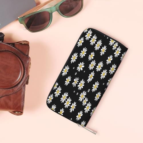 Chrysanthemum PU Leather Long Wallet for Women Men, Zipper Clutch Wallet RFID Card Holder Organizer - color: Chrysanthemum