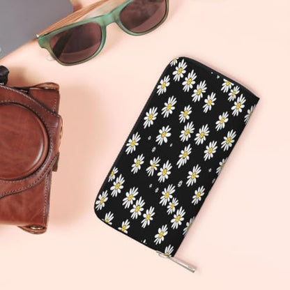 Chrysanthemum PU Leather Long Wallet for Women Men, Zipper Clutch Wallet RFID Card Holder Organizer - color: Chrysanthemum