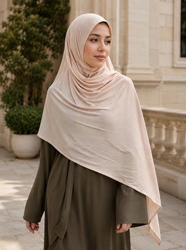 Premium Stretch Cotton Gradient Scarf for Women, Soft Jersey Wrap Shawl, Lightweight Ombre Hijab for Everyday Wear - color: Mctlo2537-nudepink