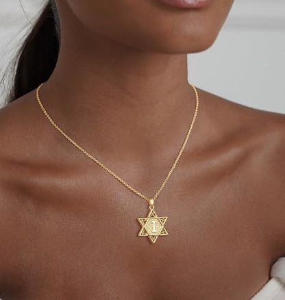 Gold Initial Necklaces for Women Dainty Pendant Letter Necklace 14K Gold Plated Jewish Star of David Religious Jewelry Personalized Gift Non Tarnish Waterproof 16.5-18.5 Inches - style: Initial I