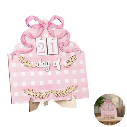 Wooden Eid Advent Calendar With Holder, Ramadan Countdown Calendar, Reusable Home Decoration, Water Color Bows