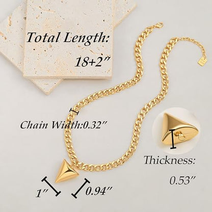 POTESSA 18K Gold Plated Pendant Necklace Medallion Coin Heart Y Shaped Chain Toggle Necklace for Women Jewelry - color: Gold Triangle Cuban