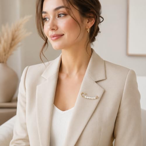 8Pcs Large Faux Pearl Safety Pin Brooch Gold 7.5cm(2.95'')