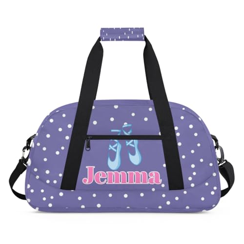 Custom Dance Ballet Duffle Bag for Girls, Personalized With Name, for Shoes, Overnight, Gym, Travel, Sleepover - Light Purple Background With White Dots - color: Color26