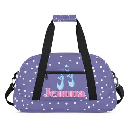 Custom Dance Ballet Duffle Bag for Girls, Personalized With Name, for Shoes, Overnight, Gym, Travel, Sleepover - Light Purple Background With White Dots - color: Color26