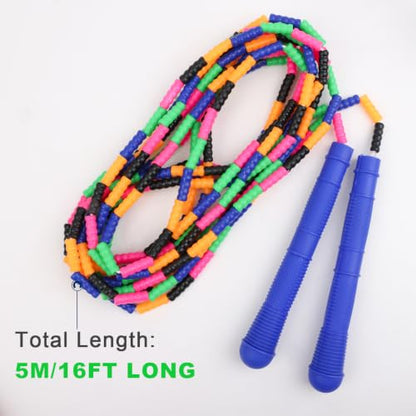 Coolrunner 16 FT Long Jump Rope(2 PACK), Double Dutch Jump Ropes, Soft Beaded Skipping for Kids Adults, Plastic Segmented Long Enough for 4-5 Jumpers - color: Blue
