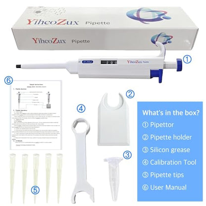 High-Precision Adjustable Single Channel Pipettor 20-200ul for Laboratory | High Accuracy, Manual Variable Volume Micropipette Compatible with Molecular Biology and Cell Culture Research - size: 20-200ul