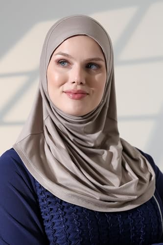 ihvan online, Women’s Ready to Wear Instant Hijab, Soft One-Piece Headscarf, Stretch Hijab for Daily Wear, Prayer & Travel - color: Mink