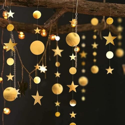 Decor365 골드 스타 화환 장식 반짝임 작은 별 생일 베이비 샤워 졸업 파티 장식 크리스마스 새해 전야 배너 달 별 별이 빛나는 밤 라마단 천체 테마 배경