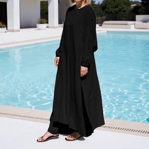 Muslim Dress Women Prayer Dresses Plus Size Maxi Dress Summer Casual Long Sleeve Flowy Long Sundresses - color: Black, size: Small