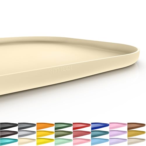 SMILOOL Silicone Pet Food Mat with Raised Edge for Food and Water Bowl, Dog Feeding Mats, Cat Food Trays for Floor Waterproof, Rubber Tray for Dogs and Cats, 24 x 16 x 0.8 White Sand(Yellow Cast)