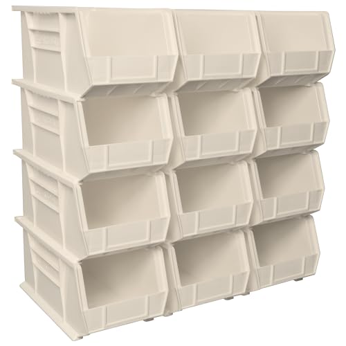 Akro-Mils 30240 AkroBins Plastic Storage Bins, 15"x8"x7", Stone, 12-Pack | Space-Saving Stackable Bins for Garage, Pantry, Craft Organization - color: stone