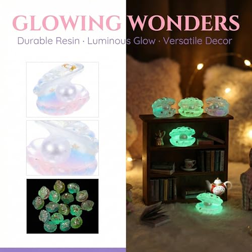 Toyvian 16Pcs Luminous Mini Shell Charms with Pearl Glow in Dark Resin Craft Beads Mini Pearl Shell Figurinesfor Aquarium Decor Fish Tank Accessories Party Wedding Ornaments