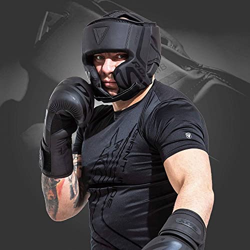 RDX Boxing Headgear Sparring Grappling, Maya Hide Leather, Head Gear for MMA Muay Thai Kickboxing Training, Multi Layered Padding, Taekwondo Martial Arts BJJ Wrestling Karate, Black - size: X-Large