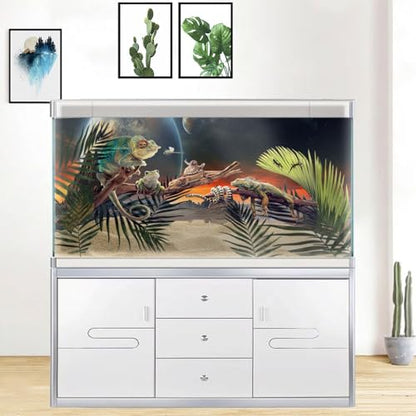 24X16IN Cosmic Aquarium Background, Cool Parallel Space Themed Fish Tank Background, Tropical Desert Terrarium Background with 8 EVA Double-Sided Tape - color: Outer Space, size: 24X16in/60X40cm