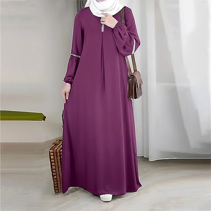 GOKKILRW Womens Solid Color Abaya Maxi Dress Modest Muslim Prayer Robe Long Sleeve Dubai Long Dress Islamic Lightweight Dress - color: Pp1, size: Small