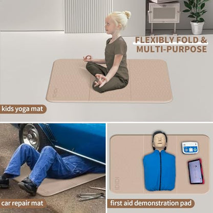 Foldable Exercise Pad Extra Thick 1.2" x 14" x 24" | POE Non-Toxic Multi-Functional Knee & Elbow Cushion for Push Up, Yoga, Pilates, Home & Gym Use for Adults & Kids - color: Beige+Black