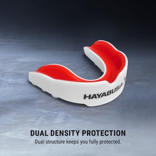Hayabusa Combat Sports Mouth Guard Youth, Kids and Adult Sizes Comes with Case - White/Red, Youth - color: White/Red, size: Youth