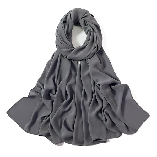 Heavy Not Easily See Through Long Chiffon Hijab Scarf for Women, Amazing Smooth Muslim Head Scarves - color: Deep Gray