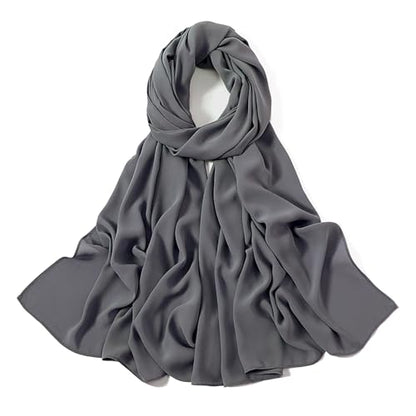 Heavy Not Easily See Through Long Chiffon Hijab Scarf for Women, Amazing Smooth Muslim Head Scarves - color: Deep Gray