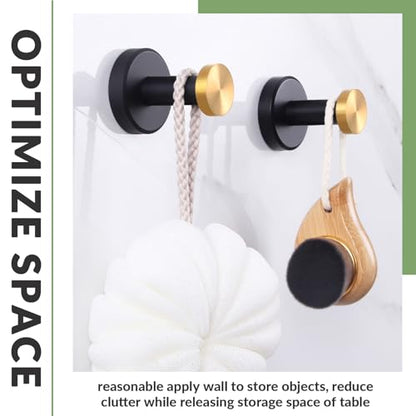 APLusee Bathroom Robe Towel Hook 2 Pack, Stainless Steel Round Clothes Holder, Toilet Bath Kitchen Door Wall Mounted Hanger, Black Gold - color: Black Gold, size: 2 Pack