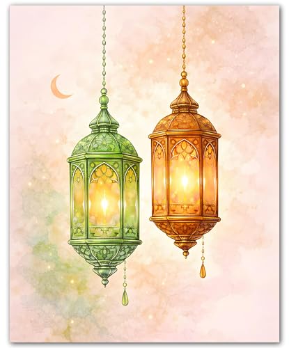 ZUKIY Islamic Wall Art - Twin Lantern Glow - Muslim Wall Decor for Living Room - Islamic Home Decor - 8x10 Unframed Poster - color: Twin Lantern Glow
