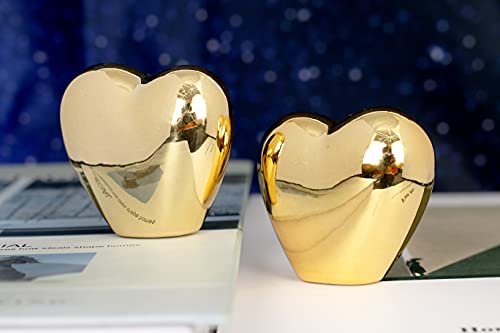 2pcs Gold Small Animal Statue Heart Statue Decor Modern Style Ceramic Gold Heart Animal Figurines Statues for Home Decor Accents Living Room Office Table Bookshelf Desk Bedroom Decorative Objects - size: Heart