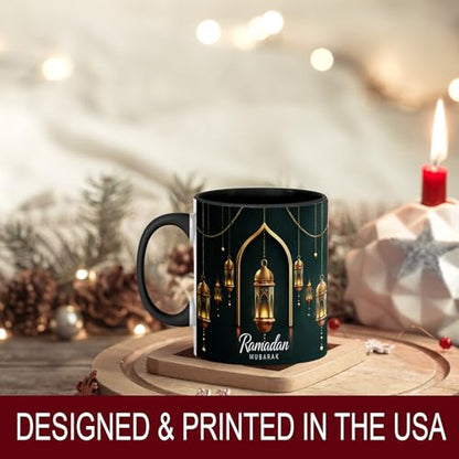 Golden Lantern Ramadan Mug, Islamic Coffee Mug, Ramadan Mubarak Gift, Muslim Tea Cup, Eid Celebration Drinkware, Elegant Islamic Decor, Gold Hanging Lanterns, Ceramic Cup for Home and Office