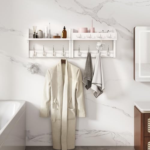 YMYNY 31.5" Coat Rack Wall Mount with Shelf, 4 in 1 Key and Coat Hanger with 12 Metal Hooks, Wall Shelf with Hooks & Mail Holder for Living Room, Bedroom, White, HWS007W-2 - color: White, size: 31.5" - 4-in-1