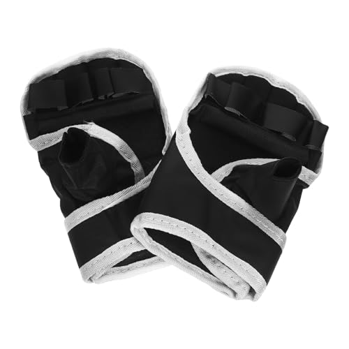 POPETPOP Half-Finger Boxing Gloves and Wrist Wraps, Breathable Cloth Kickboxing Training Sparring Gloves for Gym and Bag Work, 1 Pair Black Protective Hand Wraps for Martial Arts