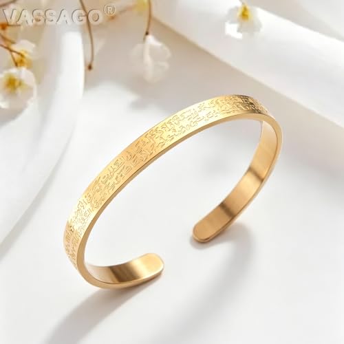 VASSAGO Ayatul Kursi Bracelet for Women Men Muslim Quran Allah Openable Bangles Arabic Calligraphy Cuff Bracelet Islam Eid Islamic Jewelry Gifts - color: Ayatul Kursi Bracelet