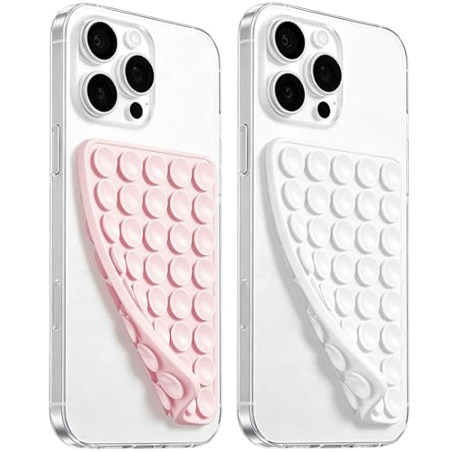JingJinYY Anteel 2 Pack Double Sided Silicone Suction Cup Phone Case Mount, Hands-Free Strong Grip Silicon Phone Holder for Selfies and Videos, Non Slip Phone Accessories (LightPink&White) - color: LightPink&White