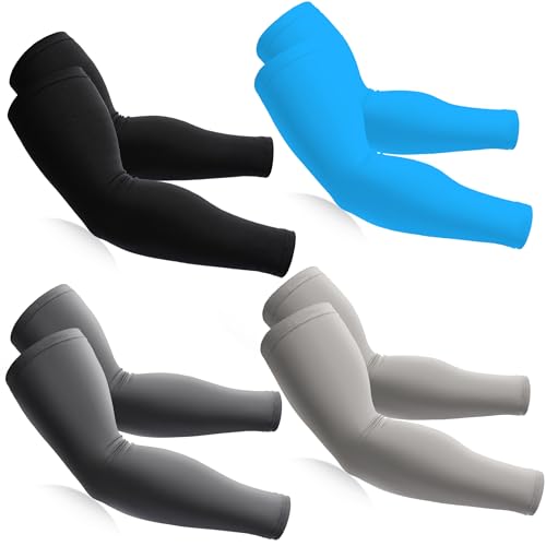 BHYTAKI Cooling Compression Arm Sleeves for Men Women,UPF50 UV Sun Protection Sleeves for Work Sport Tattoo Cover Up - color: 1 Black+1 Dark Gray+1 Light Gray+1 Sky Blue