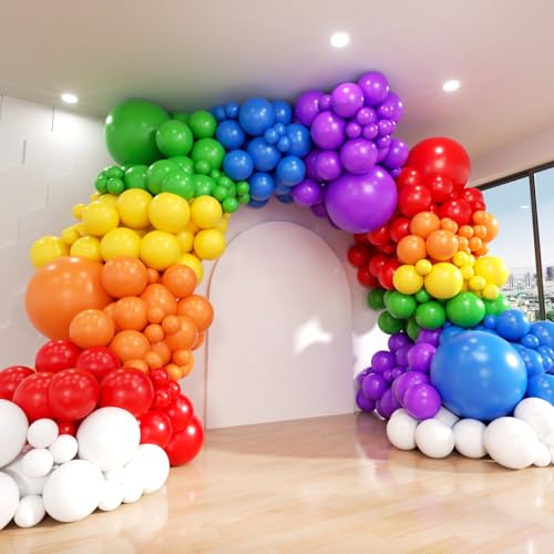Rainbow Balloon Arch Kit, 209Pcs Assorted Colorful 18 12 10 5 Inch, Different Sizes Party Balloon Garland Kit for Baby Shower, Birthday, Gender Reveal, Anniversary, Easter, Prom Decoration - color: Rainbow