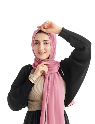 Hijab for Women Premium Chiffon Hijab Rhinestone Hijab Scraf for Women Muslim - color: Dull Pink