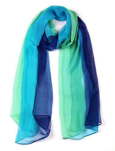 uxcell Women'sChiffon Sheer Long Scarf Silky Gradient Party - color: Blue Green