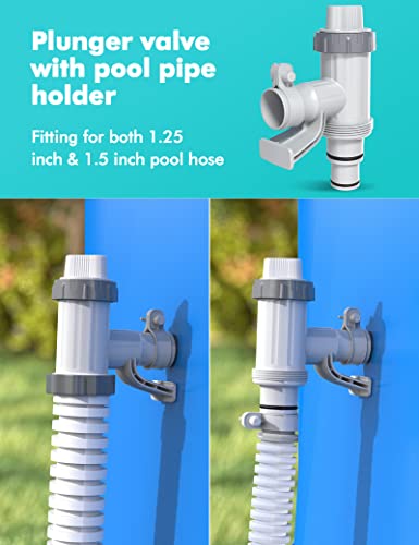 【PATENTED】MASCARRY Above Ground Swimming Pool Hose Adapter with Plunger Valve and Pipe Holder - Replacement Parts for Pool Pump System (2 PACK) | Includes 2 hose adapters, plunger valves and pipe holders for secure connection and water-flow control on com