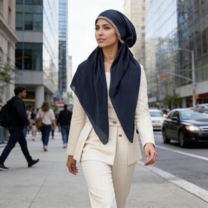 Instant Hijab for Women: Hijab Scarf, Hijabs for Women Muslim, Muslim Head Scarf, Easy Slip on - color: Navy Blue