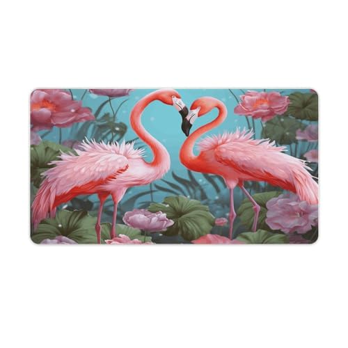 Large Size Gaming Mouse Pad Flamingo Love Flowers Desk Mat Non-Slip Base Waterproof Desktop Writing Pad for Office Home - color: Flamingo Love Flowers, size: 40X75cm