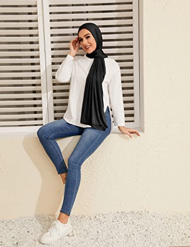 Txmout Premium Jersey Hijabs for Women - Cotton Muslim Scarfs - color: Black