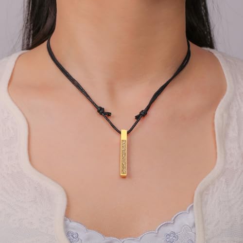 VASSAGO Islamic Ayatul Kursi Necklace for Women Men Stainless Steel/Leather Chain Muslim Allah Arabic 3D Bar Pendant Islam Eid Ramadan Gift Jewelry - color: Leather Rope Necklace