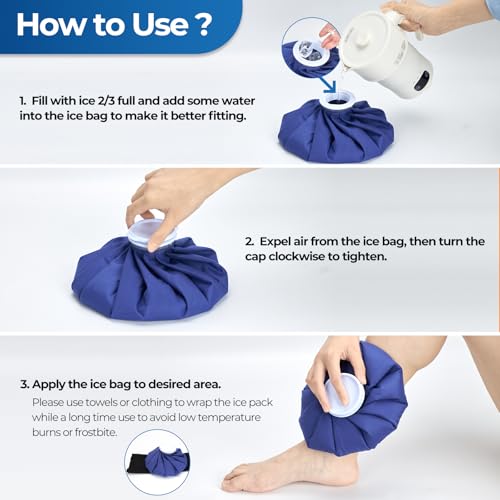 Ohuhu 3 Pack Ice Pack and Ice Bag for Injuries Hot Cold Therapy 6"/9"/11" | Reusable leak-proof ice packs with caps, 3 sizes 6/9/11 inch for knee, leg, back and muscle pain relief