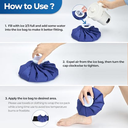 Ohuhu 3 Pack Ice Pack and Ice Bag for Injuries Hot Cold Therapy 6"/9"/11" | Reusable leak-proof ice packs with caps, 3 sizes 6/9/11 inch for knee, leg, back and muscle pain relief