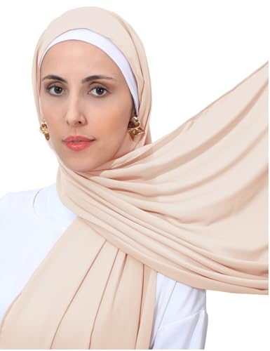 Heavy Not Easily See Through Long Chiffon Hijab Scarf for Women, Amazing Smooth Muslim Head Scarves - color: Beige