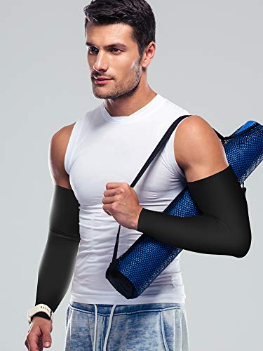 Bememo 9 Pairs UV Protection Sleeves Cooling Sleeves Long Arm Covers Arm Sleeves for Men and Women - color: Black, Light Grey, Dark Grey
