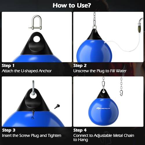 Goplus Water Aqua Bag, 21'' 180 Pound /18” 110 Pound Heavy Punching Bag with Adjustable Metal Chain, Water Injection Hose, Boxing Training Bag for Adults Fitness, MMA - style: Blue-18”, 110LBS