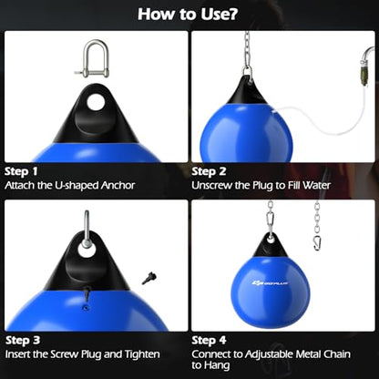 Goplus Water Aqua Bag, 21'' 180 Pound /18” 110 Pound Heavy Punching Bag with Adjustable Metal Chain, Water Injection Hose, Boxing Training Bag for Adults Fitness, MMA - style: Blue-21”, 180LBS