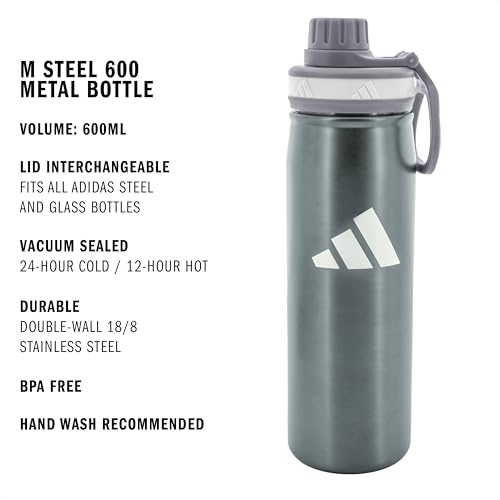 adidas Stainless Steel Metal Water Bottle 20 oz (600 mL) Screw Cap - color: Graphite/Grey/White