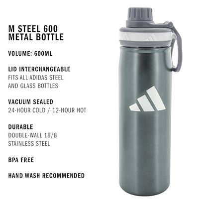 adidas Stainless Steel Metal Water Bottle 20 oz (600 mL) Screw Cap - color: Graphite/Grey/White