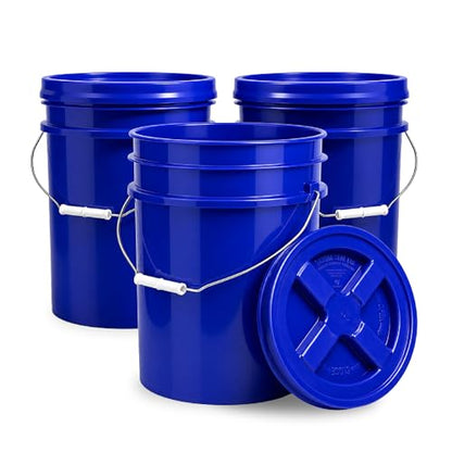 5 Gallon Bucket - Food Grade w/Lid BPA-Free, Blue/Blue, 3 | Airtight Gamma Seal Screw-On Lid, Heavy-Duty 90 Mil HDPE Plastic, Food Safe and Durable Container, Bulk Storage, Made in USA - color: Blue/Blue, size: 3 Packs